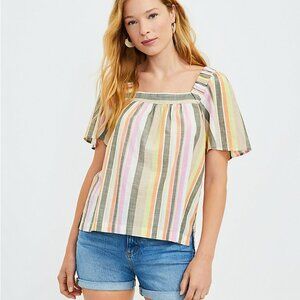 Loft Striped Flutter Sleeve Square Neck Top Size Medium Petite